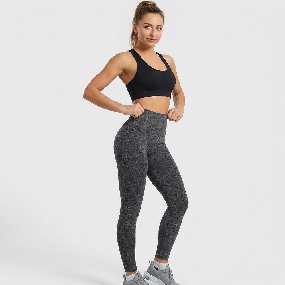 Unbranded Leggings Womens S Gray Excellent High Waist Seamless Heathered Active